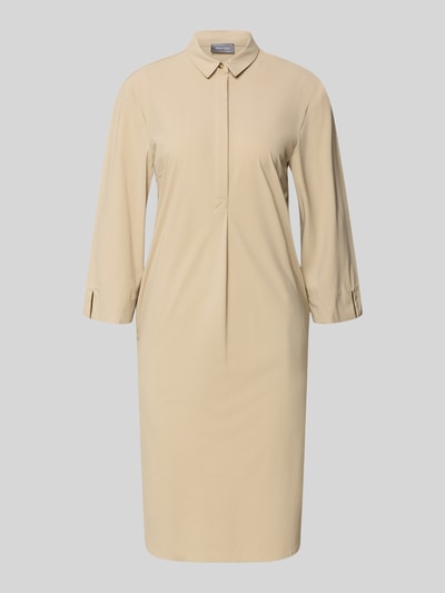 Produktfoto, Knielanges Hemdblusenkleid mit 3/4-Arm von WHITE LABEL in Beige, gerader Schnitt, Hemdblusenkragen, glatte Oberfläche