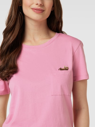 Jake*s Casual T-Shirt aus Baumwolle mit Motiv-Stitching Rosa 3