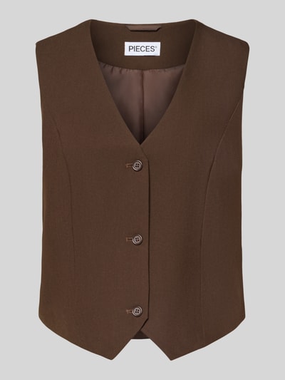 Productfoto, Regular fit anzugweste met viscose, model 'BOSELLA' van PIECES, donkerbruin met knopen, Dames anzugweste.