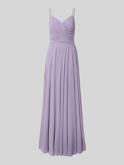 Produktfoto, Abendkleid mit Drapierungen und V-Ausschnitt von Mascara, liliowy, długie, taliowany krój, dekolt V, szerokość w rozmiarze 36: 32 cm, długość tyłu w rozmiarze 36: 128 cm, tekstura gładka
