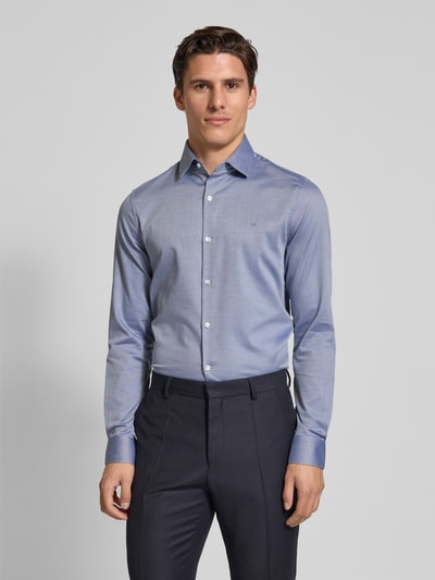 CK Calvin Klein Slim fit zakelijk overhemd met logostitching, model 'Harrison' Koningsblauw - 4