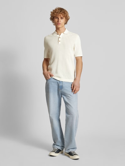 Only & Sons Regular Fit Poloshirt mit Lochstickerei Modell 'MOON' Offwhite 1