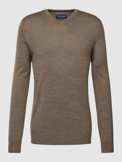 Christian Berg Men Gebreide pullover van lamswol Taupe gemêleerd - 2