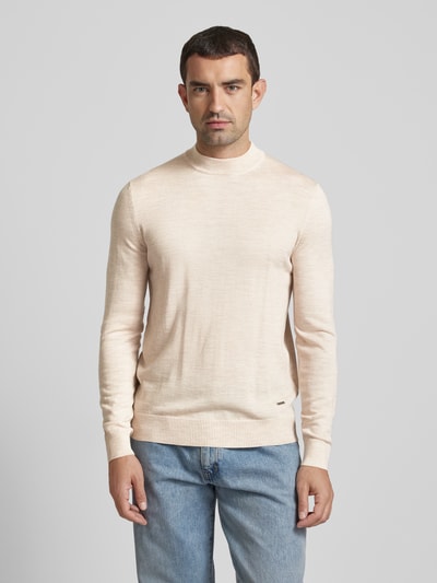 JOOP! Collection Gebreide pullover van scheerwol met opstaande kraag, model 'Davide' Beige - 4