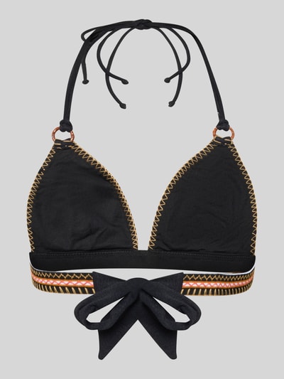 Produktfoto, Bikini-Oberteil mit Schnürung Modell 'WAKO SANTANY' von Banana Moon, czarny, kolorowe detale, elastyczny materiał, dopasowany krój