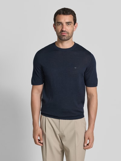 Fynch-Hatton T-shirt met ronde hals en labelstitching Marineblauw - 4