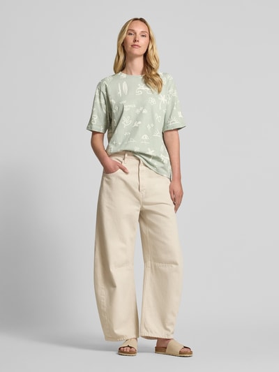 Jake*s Casual T-Shirt mit Allover Muster Mint 1