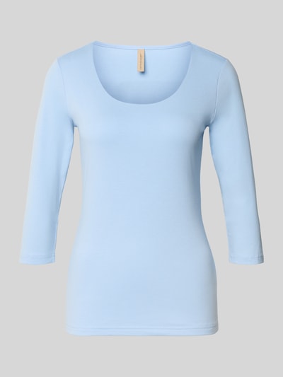 Produktfoto, hellblaues T-Shirt mit 3/4-Arm Modell 'Pylle' von Soyaconcept aus Baumwoll-Mix mit Stretch, Rundhalsausschnitt, Slim Fit