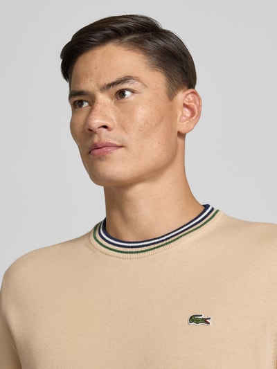 Lacoste Regular fit gebreide pullover van zuiver katoen Beige - 3