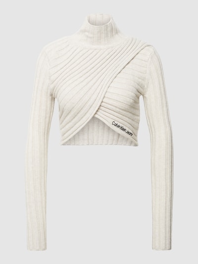 Calvin Klein Jeans Cropped Longsleeve in Strick-Optik Modell 'WRAP' Offwhite 2