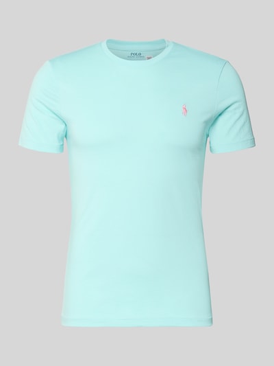 Produktfoto, Regular Fit T-Shirt aus reiner Baumwolle von Polo Ralph Lauren, Optik: Unifarben in Hellblau, Logo-Stitching, Jersey, Kurzarm, Rundhals.
