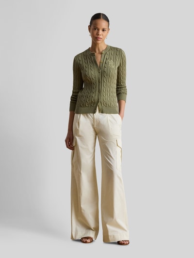 Lauren Ralph Lauren Regular Fit Strickjacke aus reiner Baumwolle mit Logo-Stitching Khaki 1