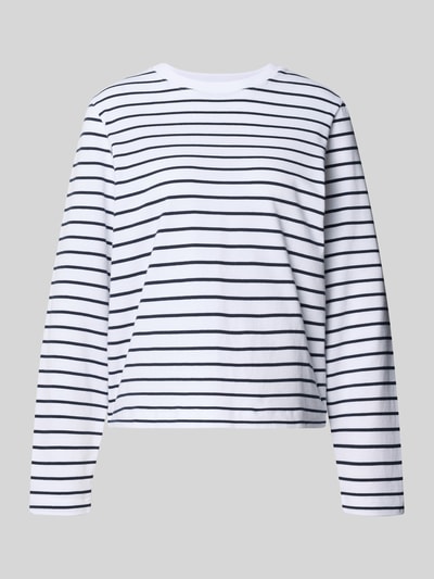 Produktfoto, Longsleeve met ronde hals model 'CAMINO' van Samsøe Samsøe in all-over look, puur katoen, regular fit, dames, ruglengte maat S 58 cm, wit met donkere strepen