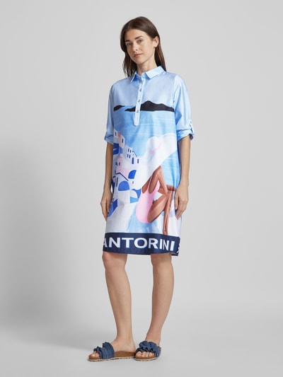 Milano Italy Knielange jurk met all-over print Blauw - 1
