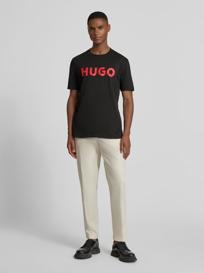 HUGO T-shirt met labelopschrift, model 'DULIVIO' Zwart - 1
