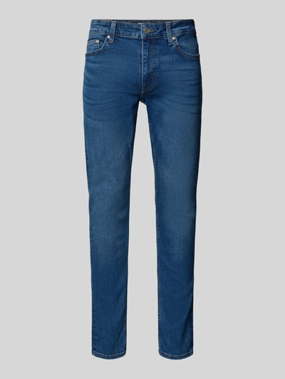Produktfoto, Slim Fit Jeans aus Baumwoll-Mix Modell 'LOOM' von Only & Sons in Unifarbe Blau, Denim-Textur, 5-Pocket-Design, Label-Stitching