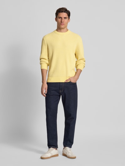 BOSS Orange Regular Fit Strickpullover aus Baumwoll-Mix Modell 'APOKKO' GELB 1