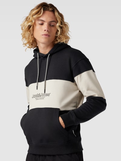 Jack & Jones Hoodie met labelprint, model 'LAKEWOOD' Zwart - 3