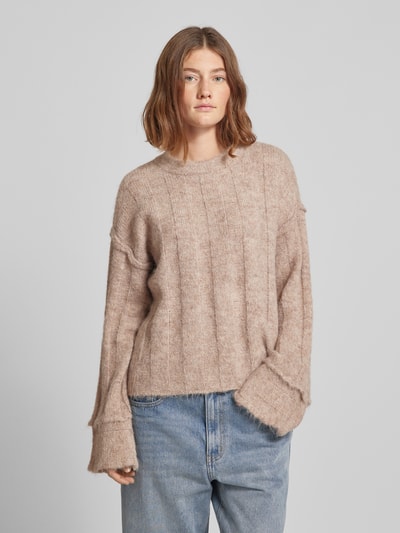 Pieces Loose Fit Strickpullover mit Wollanteil und Details an den Säumen Modell 'RUBBLE' Taupe 4