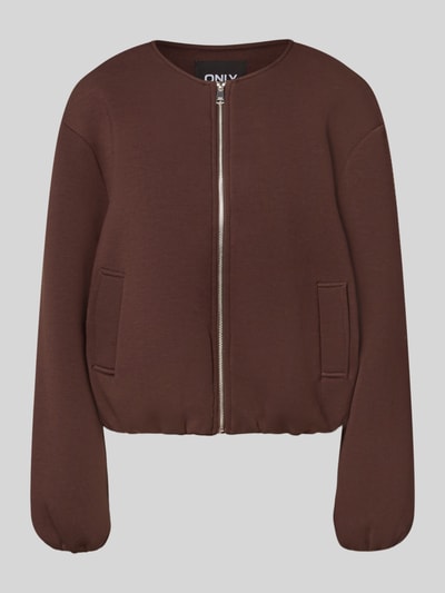 Produktfoto, Regular Fit Sweatjack mit Viskose-Anteil Modell 'LELLIE' von ONLY, bluza rozpinana damska, gładki brąz, wyraźna faktura