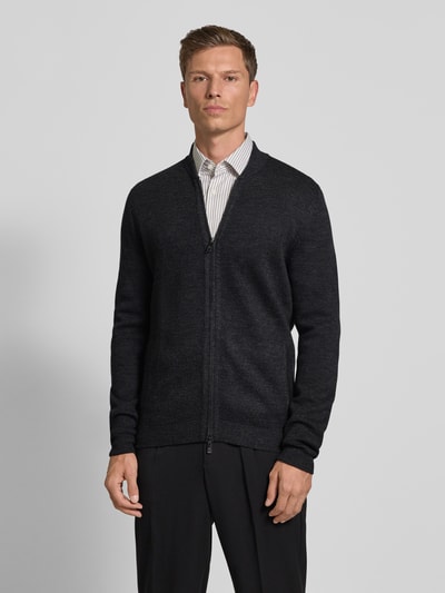 Christian Berg Men Slim Fit Strickjacke mit Stehkragen Anthrazit Melange 4