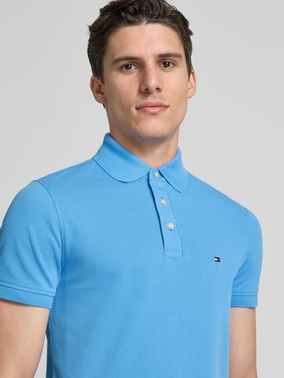 Tommy Hilfiger Slim fit poloshirt met logostitching, model '1985' Aquablauw - 3