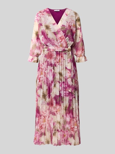 Produktfoto, Midikleid mit floralem Allover-Print Modell 'Matilda' von ZABAIONE, getailleerde pasvorm, V-hals, 1/2-mouwen, zachte tinten, textuur met plooien, Ruglengte bij maat S: 121 cm, Borstwijdte bij maat S: 37 cm, Mouwlengte bij maat S: 44 cm