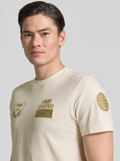 PME Legend T-Shirt mit Rundhalsausschnitt und Stitchings Beige 3