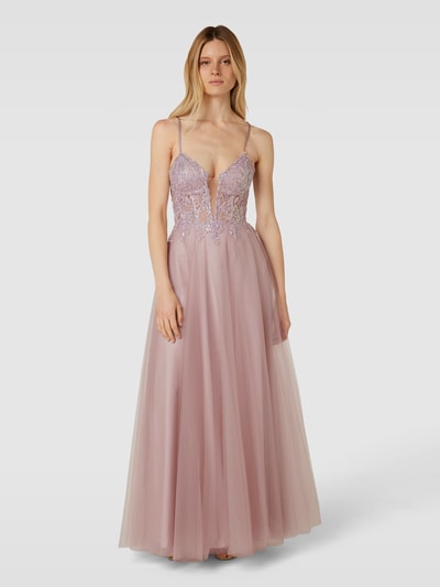 Luxuar Abendkleid mit Spitzenbesatz Mauve 4