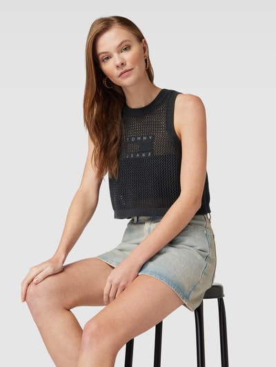 Tommy Jeans Gebreide top met labelstitching, model 'OPEN' Zwart - 3