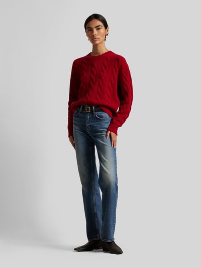 Polo Ralph Lauren Kaschmirpullover mit Zopfmuster Dunkelrot Melange 1