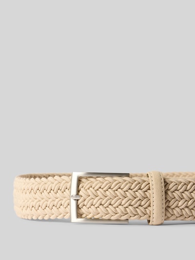 Produktfoto, Gürtel in Flecht-Optik mit Leder-Anteil Modell 'Havanna' von MONTI in Beige, elastischer Material-Mix, silberne Dornschließe, Breite 3 cm.