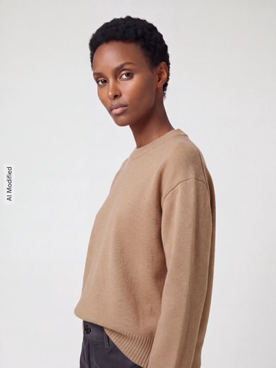 Jake*s Casual Pullover aus reiner Wolle mit Rippabschlüssen Camel 3