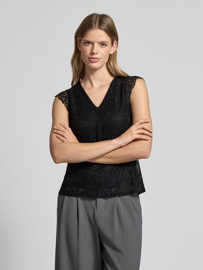 Pieces Regular Fit Top mit Spitzenbesatz Modell 'COLLINE' Black 4