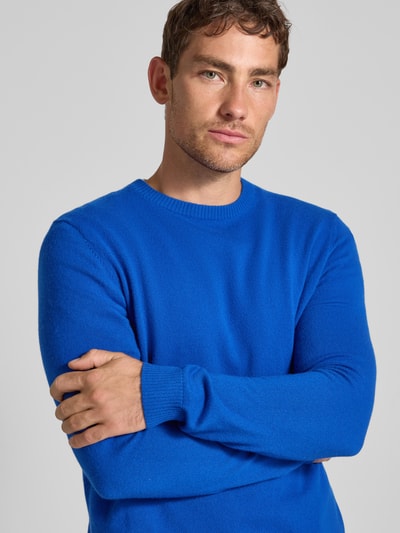 Christian Berg Men Regular fit kasjmier pullover met ronde hals Koningsblauw gemêleerd - 3