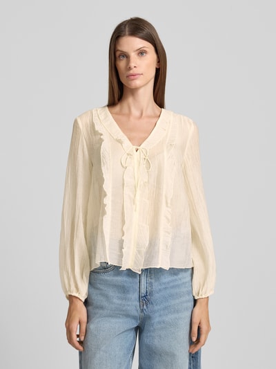 Zero Regular Fit Bluse mit V-Ausschnitt und Schnürung Ecru 4