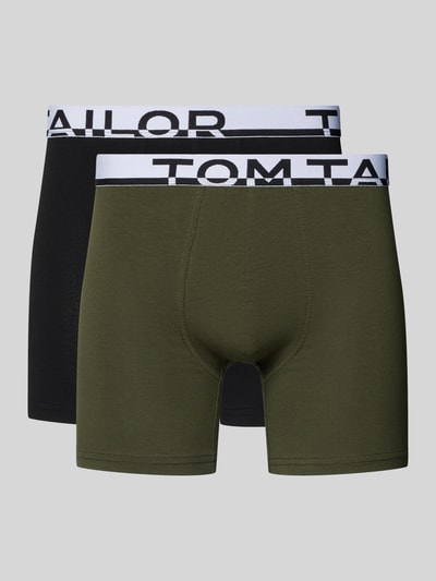 Produktfoto, Slim Fit Trunks mit Label-Schriftzug am Bund von Tom Tailor im 2er-Pack, Optik: Unifarben, Regular-Fit, Baumwoll-Elasthan-Mix, elastischer Bund, Vorderansicht