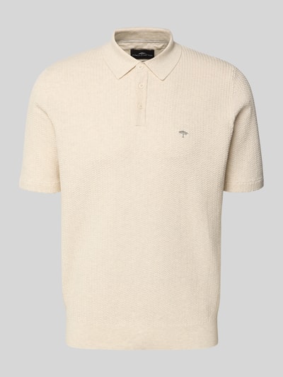 Produktfoto, Regular Fit Poloshirt in Strick-Optik von Fynch-Hatton aus Baumwoll-Mix mit Logo-Stitching und Polokragen in Beige.