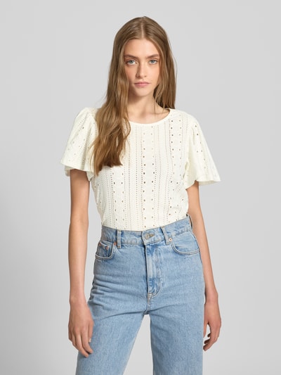 Only Regular fit T-shirt met ajourpatroon, model 'RIVERSIDE' Offwhite - 4