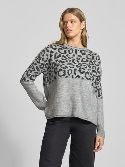 ONLY Regular Fit Strickpullover mit gerolltem Rundhalsausschnitt Modell 'JADE' Hellgrau Melange 4