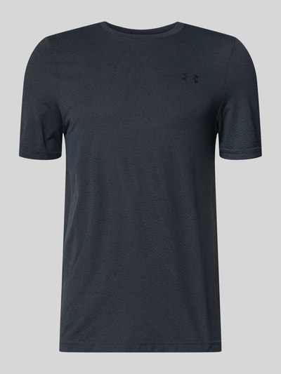 Produktfoto, Slim Fit T-Shirt mit Logo-Print Modell 'Vanish' von Under Armour, czarny, krój slim fit, okrągły dekolt, ażurowy wzór, szerokość w rozmiarze M 40 cm, kontekst: męska koszulka, długość nogawki wewnętrznej w rozmiarze M 70 cm