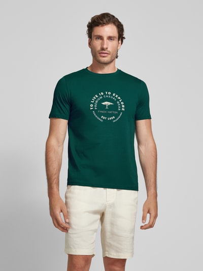 Fynch-Hatton T-shirt met labelprint Donkergroen - 4