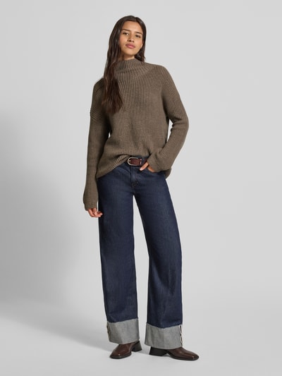 0039 Italy Loose fit gebreide pullover van een mix van kasjmier en wol, model 'LONA' Taupe - 1