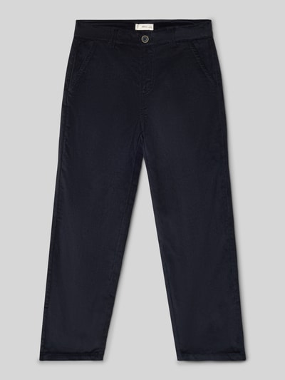 Produktfoto, dunkelblaue Straight Fit Stoffhose in Cord-Optik Modell 'Gambia' von Mango, Baumwoll-Mix, Taschen, strukturierte Oberfläche