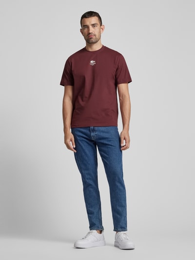 Lacoste T-shirt met labelprint Bordeaux - 1