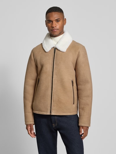 Strellson Regular Fit Lederjacke aus echtem Lammfell Modell 'MONTY' Mittelbraun 4