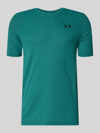 Produktfoto, Slim Fit T-Shirt mit Logo-Print Modell 'Vanish' von Under Armour in Türkis mit Lochmuster und Rundhalsausschnitt, glatte Textur.
