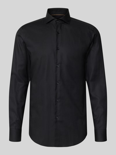 Produktfoto, schwarzes Slim Fit Businesshemd aus reiner Baumwolle Modell 'H-Hank-SP' von BOSS mit feiner Struktur, Herren Businesshemd