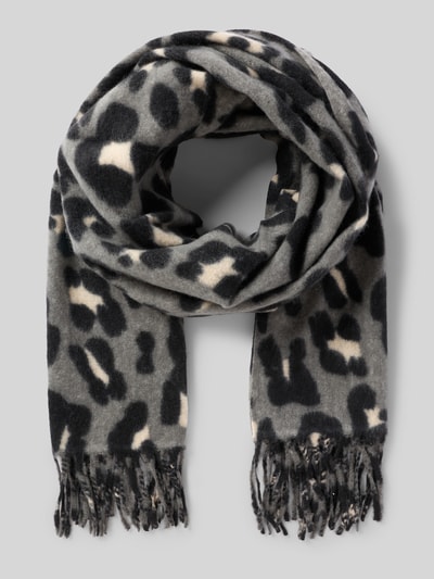 Kurt Beines Szal ze zwierzęcym wzorem i frędzlami model ‘XXL Leo’ Średnioszary 1