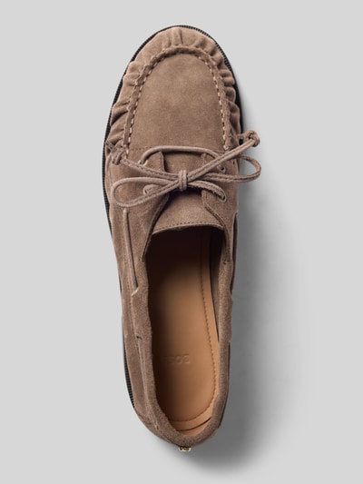 Productfoto, Loafer uit echt leer model 'Lycia' van BOSS in lichtbruin met suède textuur en afgeronde vormen, Dames Loafer van BOSS